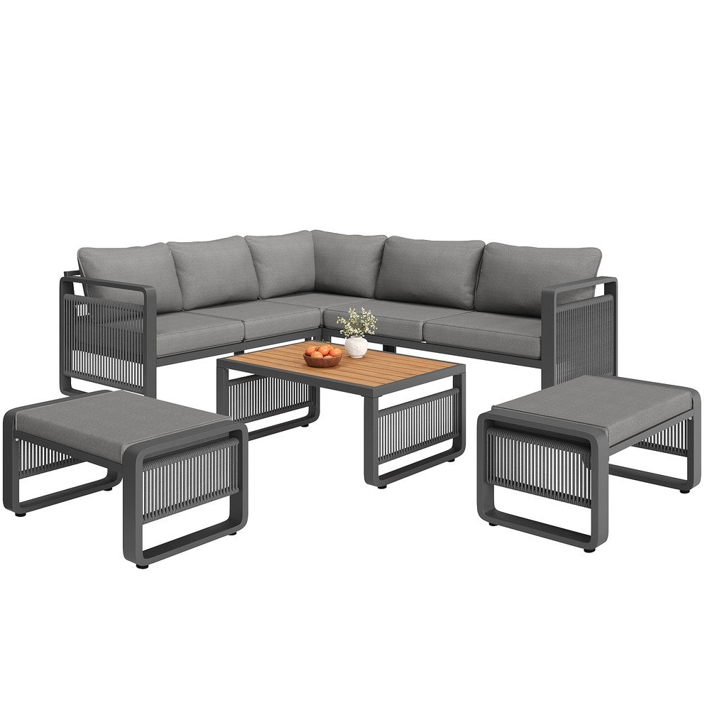 Set Divano da Giardino 6-7 Posti con Cuscini ¨C Xylo ¨C Polyrattan Grigio, Angolare