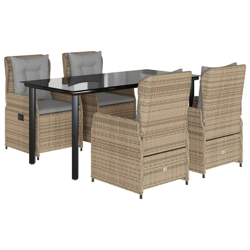 Set da Pranzo da Giardino 5 pz con Cuscini Beige in Polyrattan 3262878