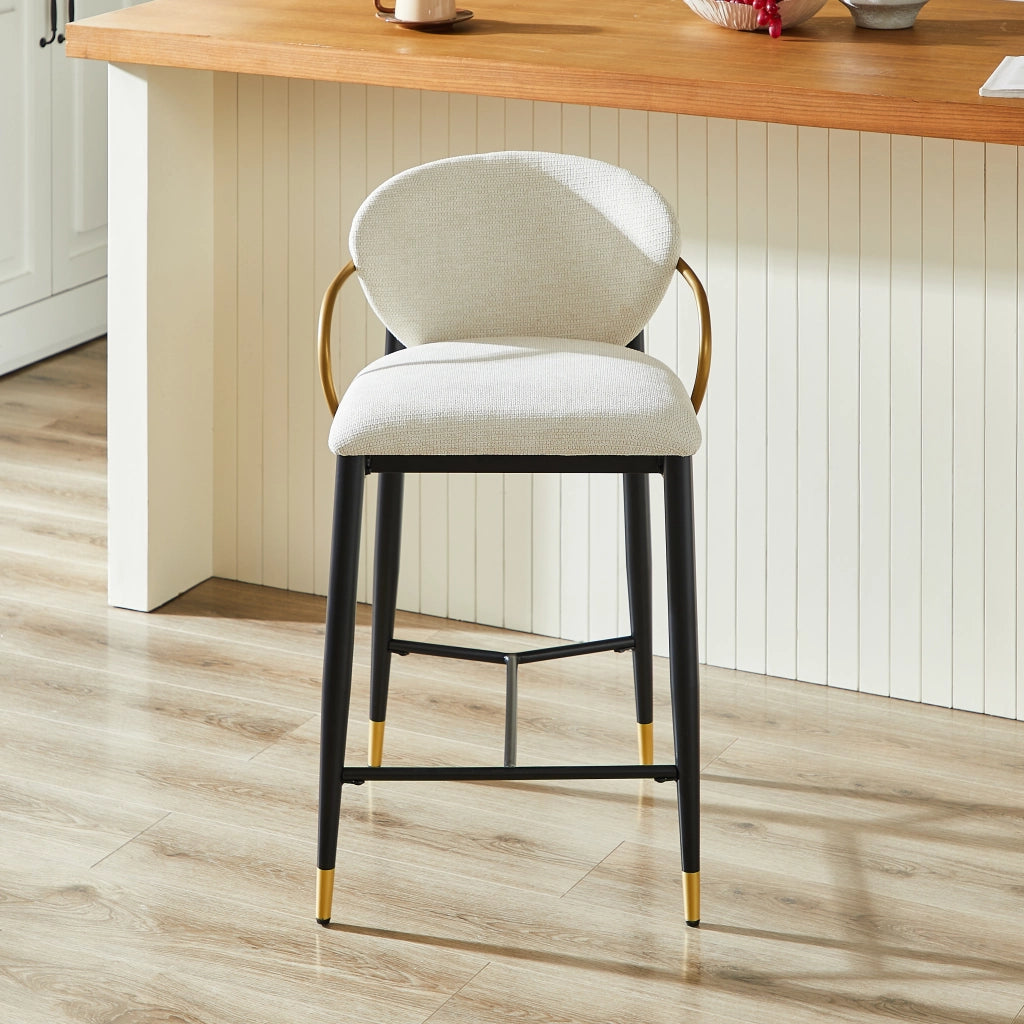 SGABELLO Regolabile in Altezza Set da 2 pezzi Tessuto Beige Nero Oro