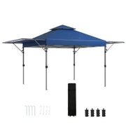 Gazebo Pieghevole 5x3m con Pareti Estensibili, Altezza Regolabile e Borsa con Ruote, Blu