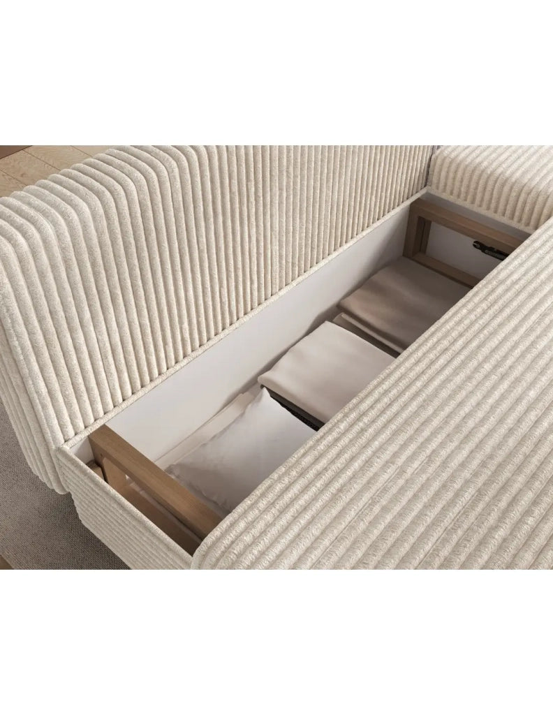 Divano ad angolo Beige chiaro 3 posti con contenitore per biancheria 206x90x146cm GINA
