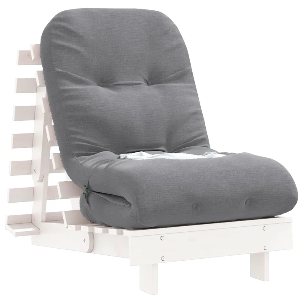 Divano Letto Futon con Materasso Bianco 60x206x11cm Legno Pino 846747