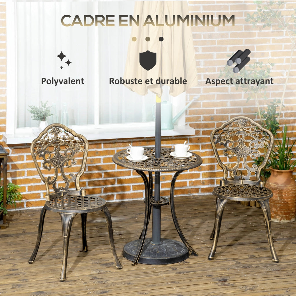 Set Bistrot Giardino 3 Pezzi ¨C Zephmum ¨C Aluminium, Imitazione Ferro Battuto, 2 Sedie + Tavolo Rotondo