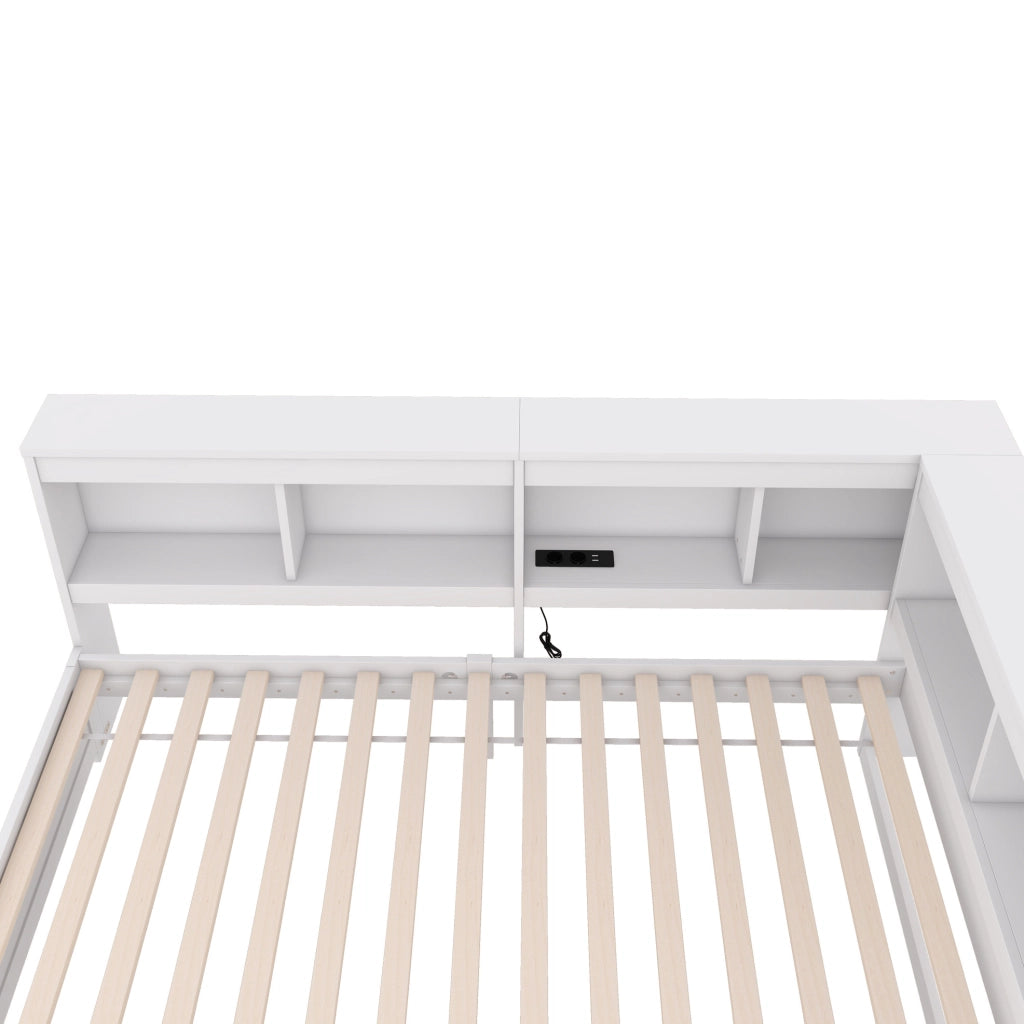 Divano letto 90 x 200 cm bianco con 2 cassetti, presa e 2 porte USB