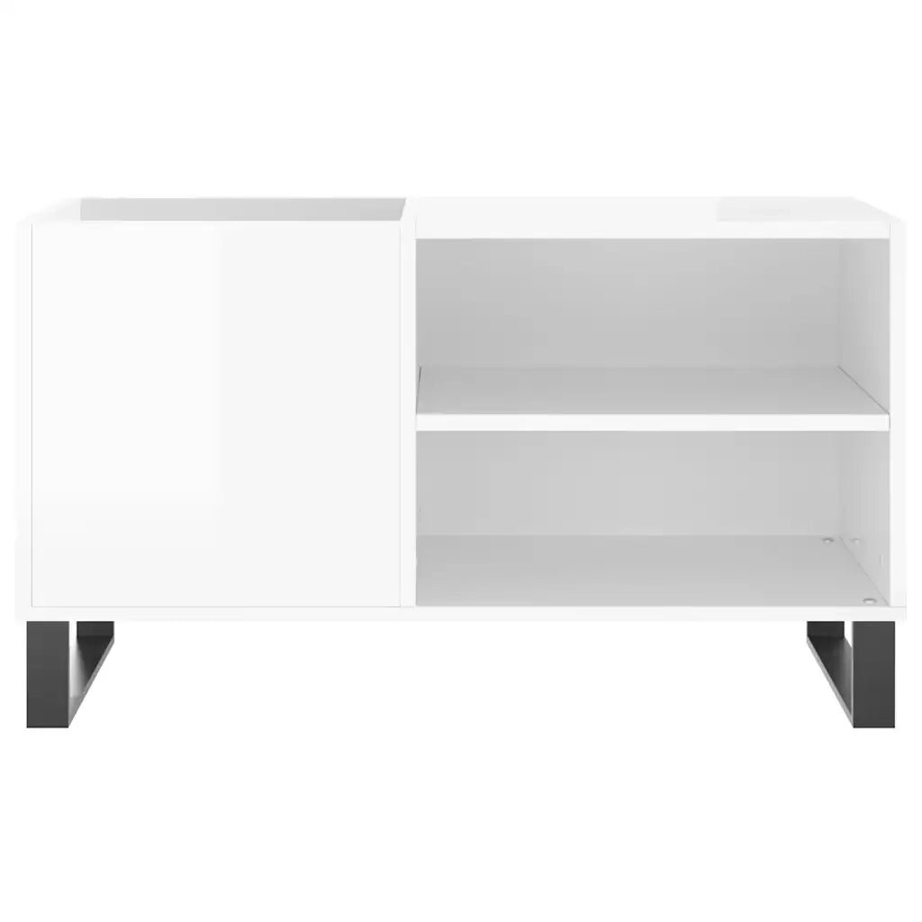 Mobile porta dischi pratico e classico 85 x 38 x 48 cm finitura opaca stile industriale legno bianco lucido 02_0049117