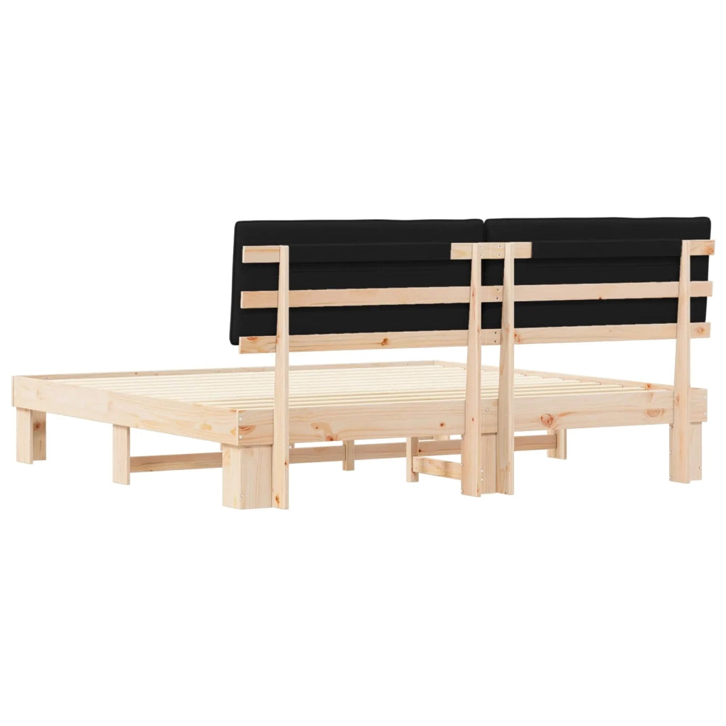 Letto con Testiera Rivestita Nero 200 x 200 cm Pino massello