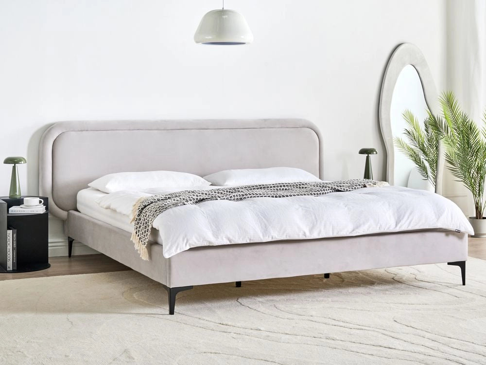 Letto matrimoniale EU Beige Chiaro Velvet 180 x 200 cm Imbottito Telaio Poggiatesta