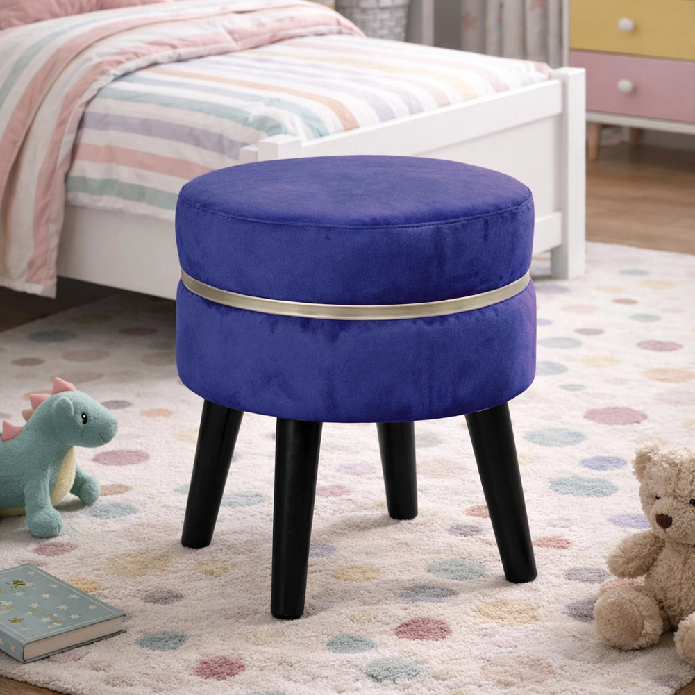 Pouf Sgabello Rotondo Blu Design Moderno Poggiapiedi con Rivestimento in Velluto