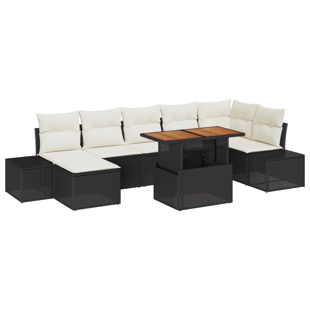 Set da Divano da Giardino 8 Pezzi con Cuscini Nero Polyrattan
