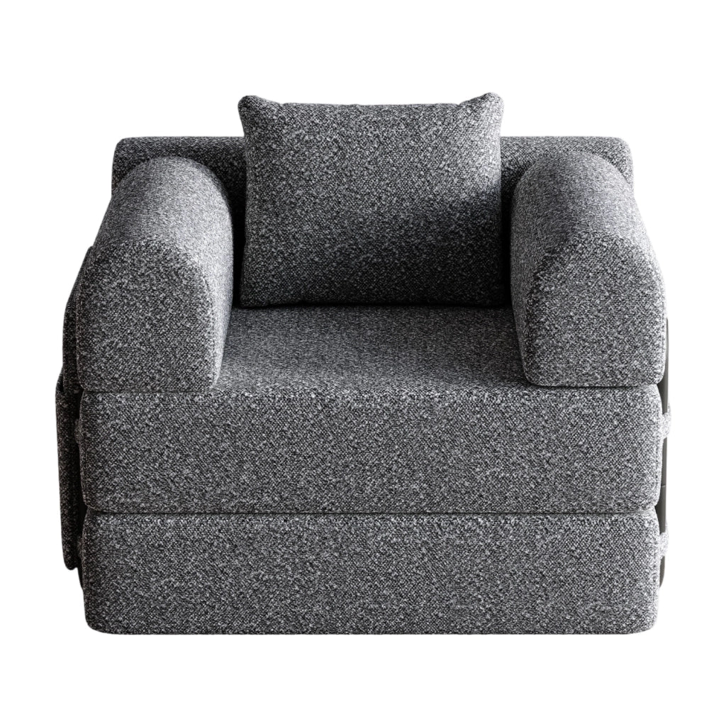 Divano letto singolo 103.0x32.0x32.0 cm con vano bracciolo; struttura in acciaio; chenille grigio