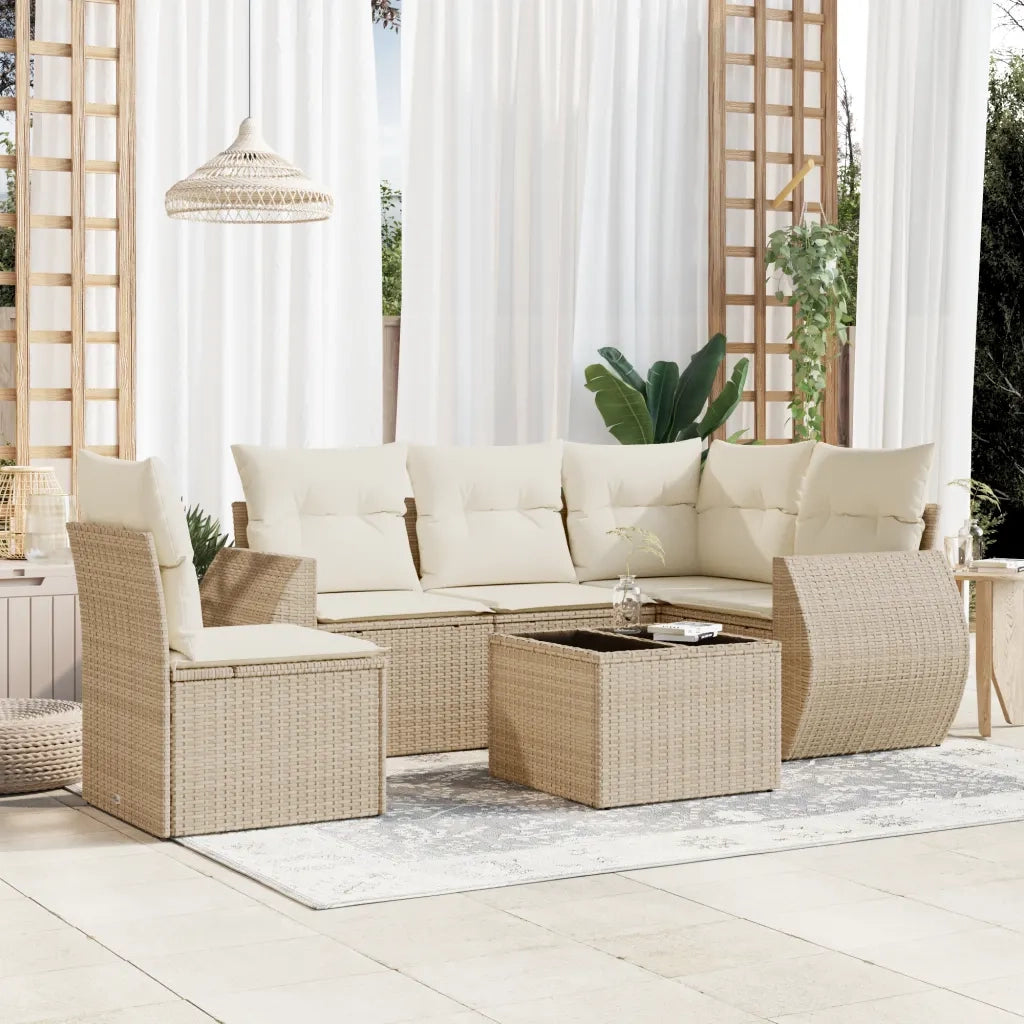 Set Divano da Giardino 6 pz con Cuscini Beige in Polyrattancod mxl 116160