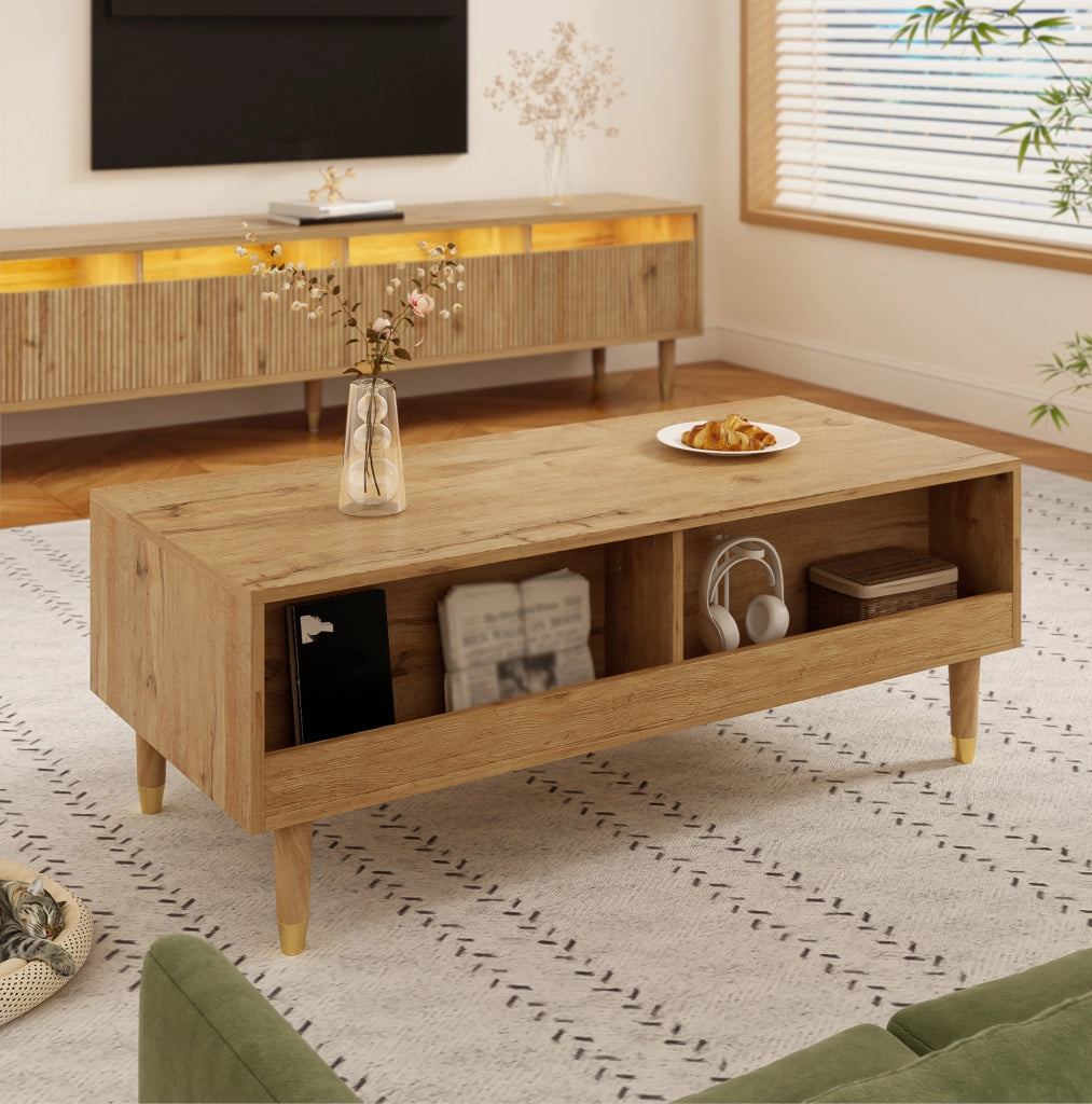 Tavolino da caffè LED con 2 cassetti; 110 × 50 × 40 cm; MDF; colore legno