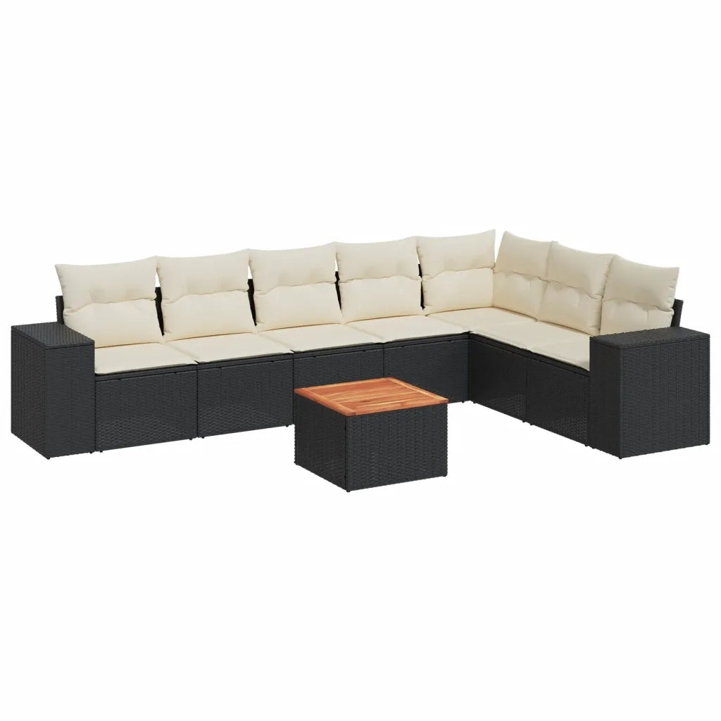 Set Divani da Giardino con Cuscini 8 pz Nero in Polyrattan