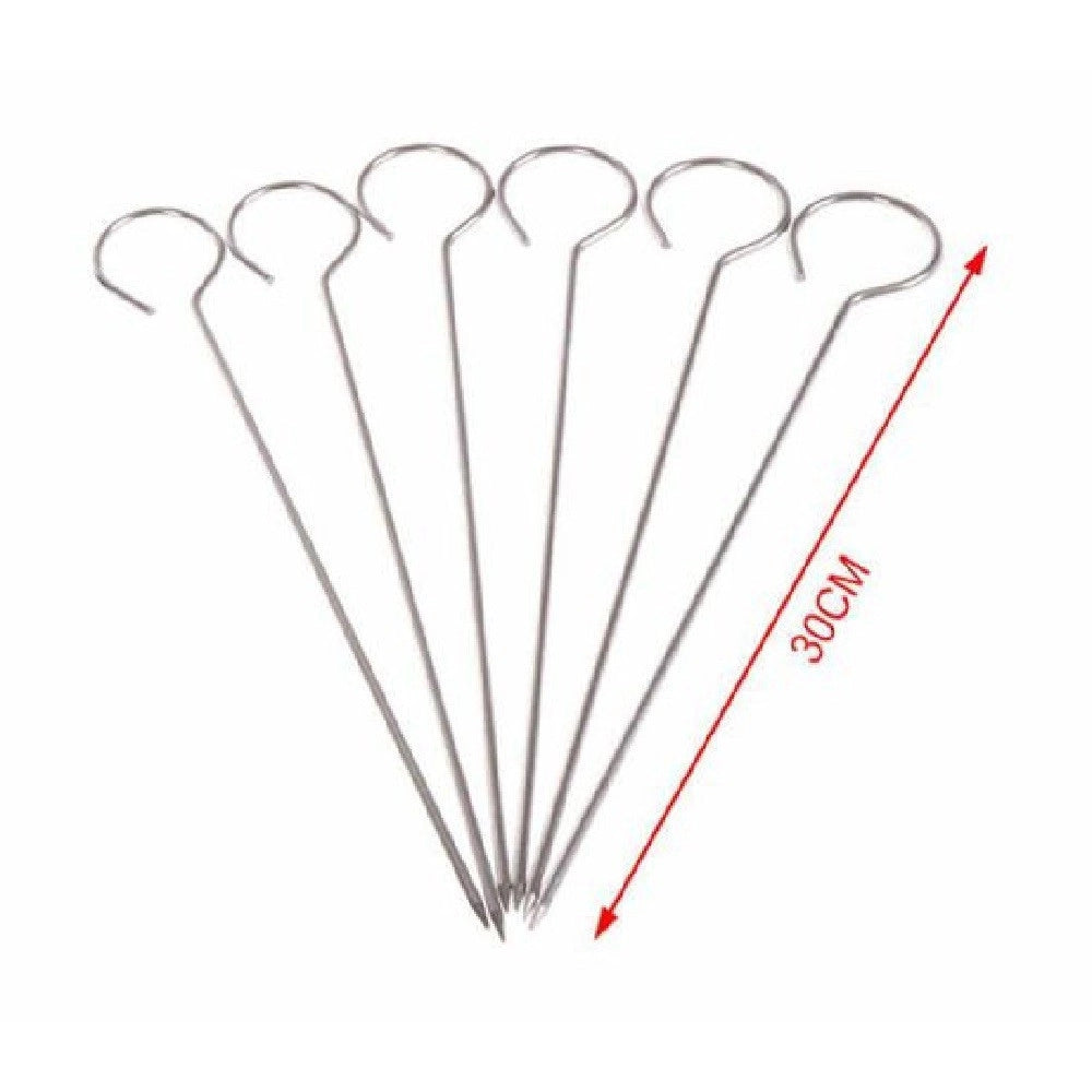 Trade Shop - Set 10 Pz Spiedini In Acciaio Inox 30 Cm Impugnatura Uncino Griglia Bbq 2406316 -
