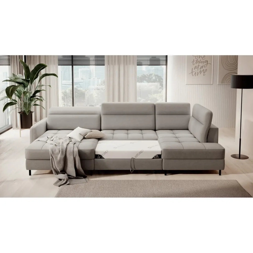 Divano ad angolo trasformabile BERTHO 306 cm grigio chiaro - Angolo sinistro con vano contenitore