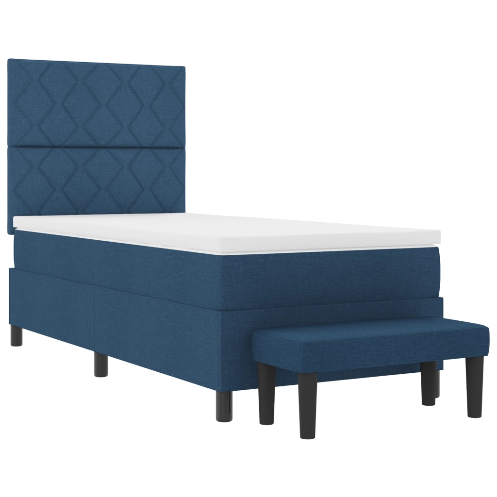 Letto con Rete con Materasso e Panchina Blu 100x200 cm Tessuto