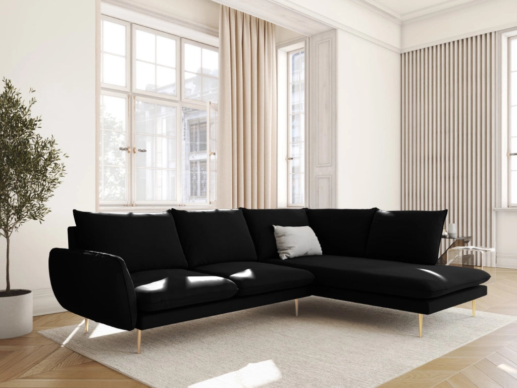 Cosmopolitan Design - Divano angolare destro "Vienna" 6 posti in velluto nero 