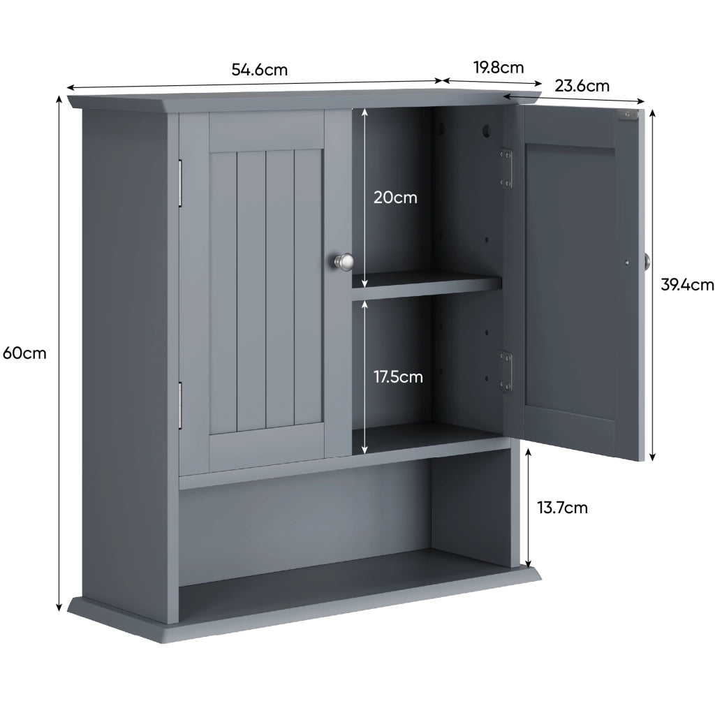 Armadietto bagno a muro 54.6x19.8x60 cm con ripiani regolabili in MDF grigio chiaro