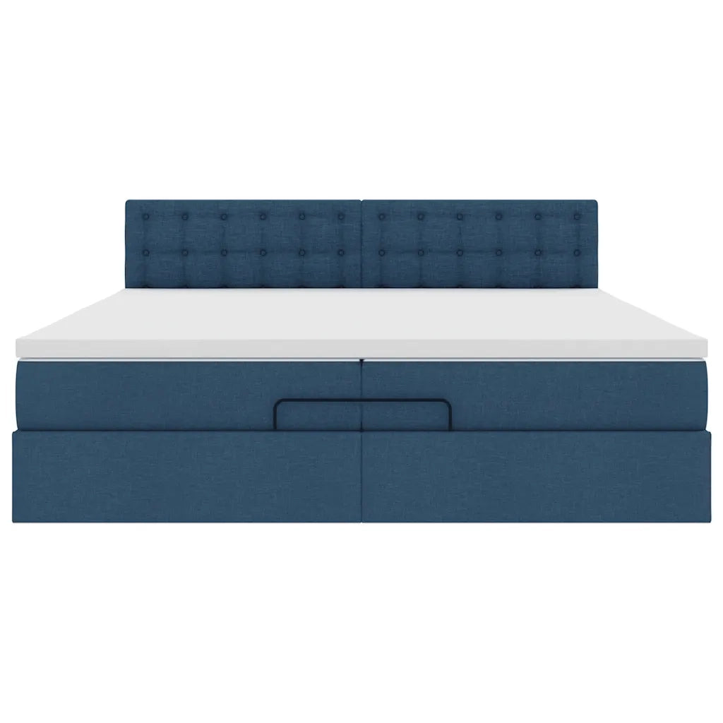 Struttura Letto Pouf con Materasso Blu 200x200 cm in Tessuto 3311656