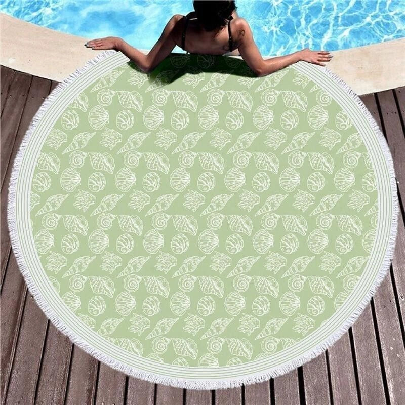 TELO MARE TONDO COTONE 180 CM CON FRANGE CONCHIGLIE COLORI ASSORTITI