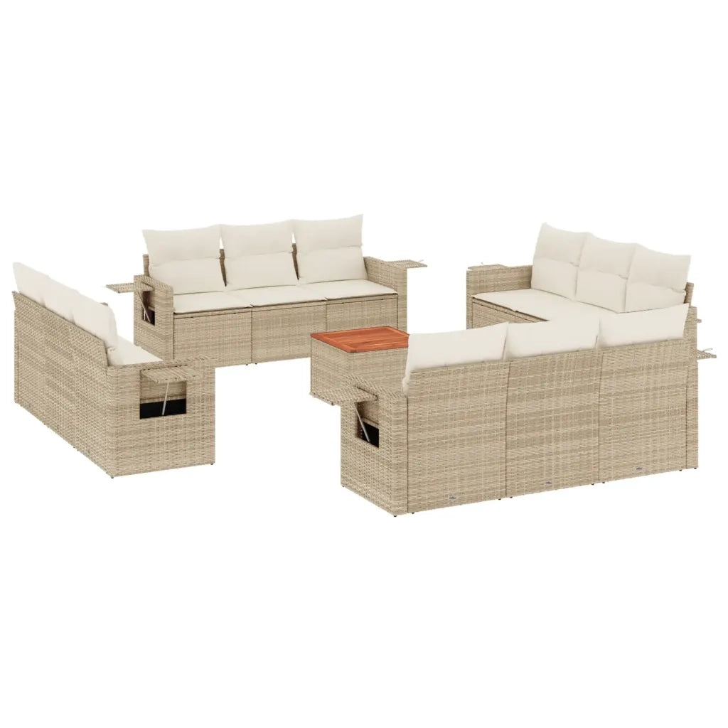 Set Divano da Giardino 13 pz con Cuscini Beige in Polyrattan 3256828