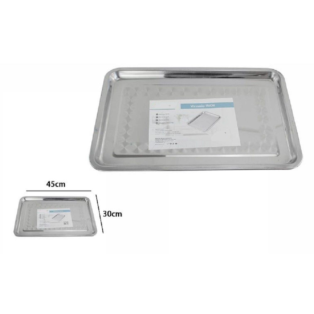 Trade Shop - Vassoio Rettangolare In Acciaio Portata Cucina Guantiera Piatto 45x30cm 66352 -
