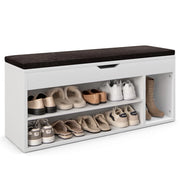 Panca portascarpe 104 x 30 x 48 cm con 3 ripiani e morbido cuscino design moderno in MDF bianco 20_0010589