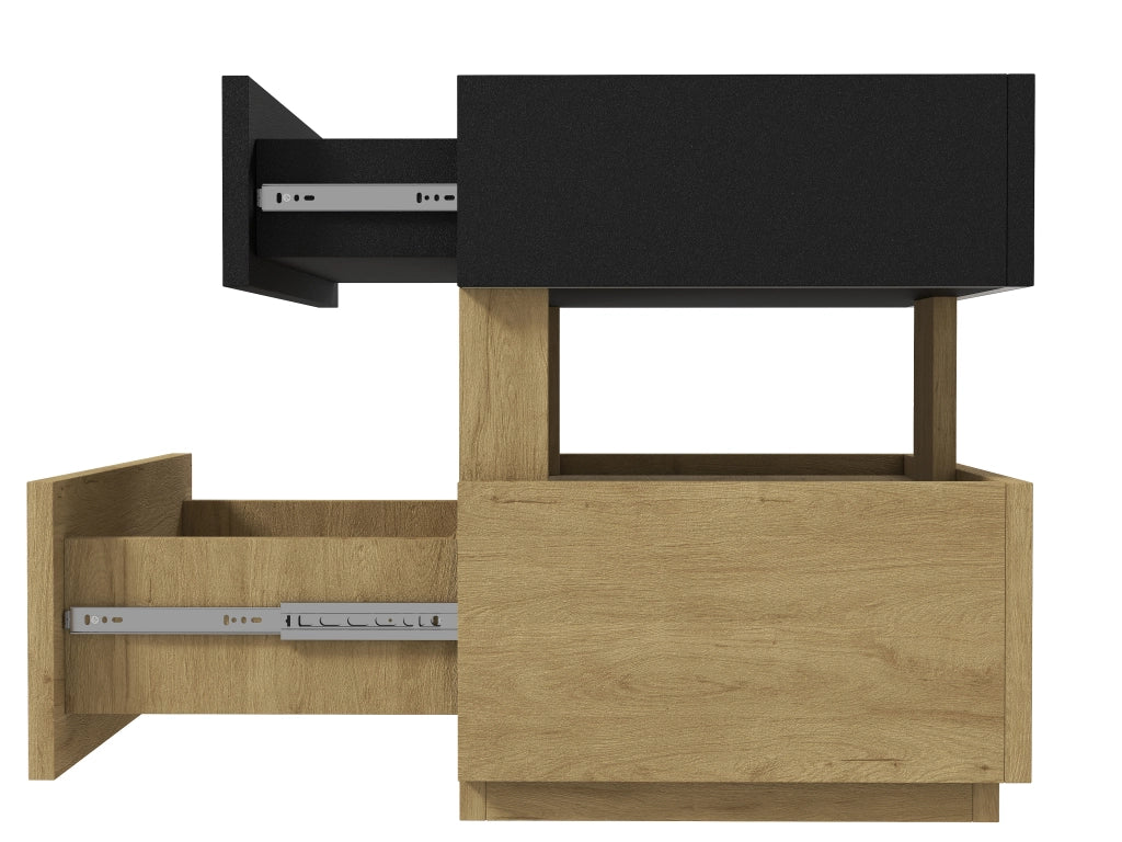 TAVOLINO NOTTURNO con ricarica wireless e USB 50x40x50 cm Nero/Naturale