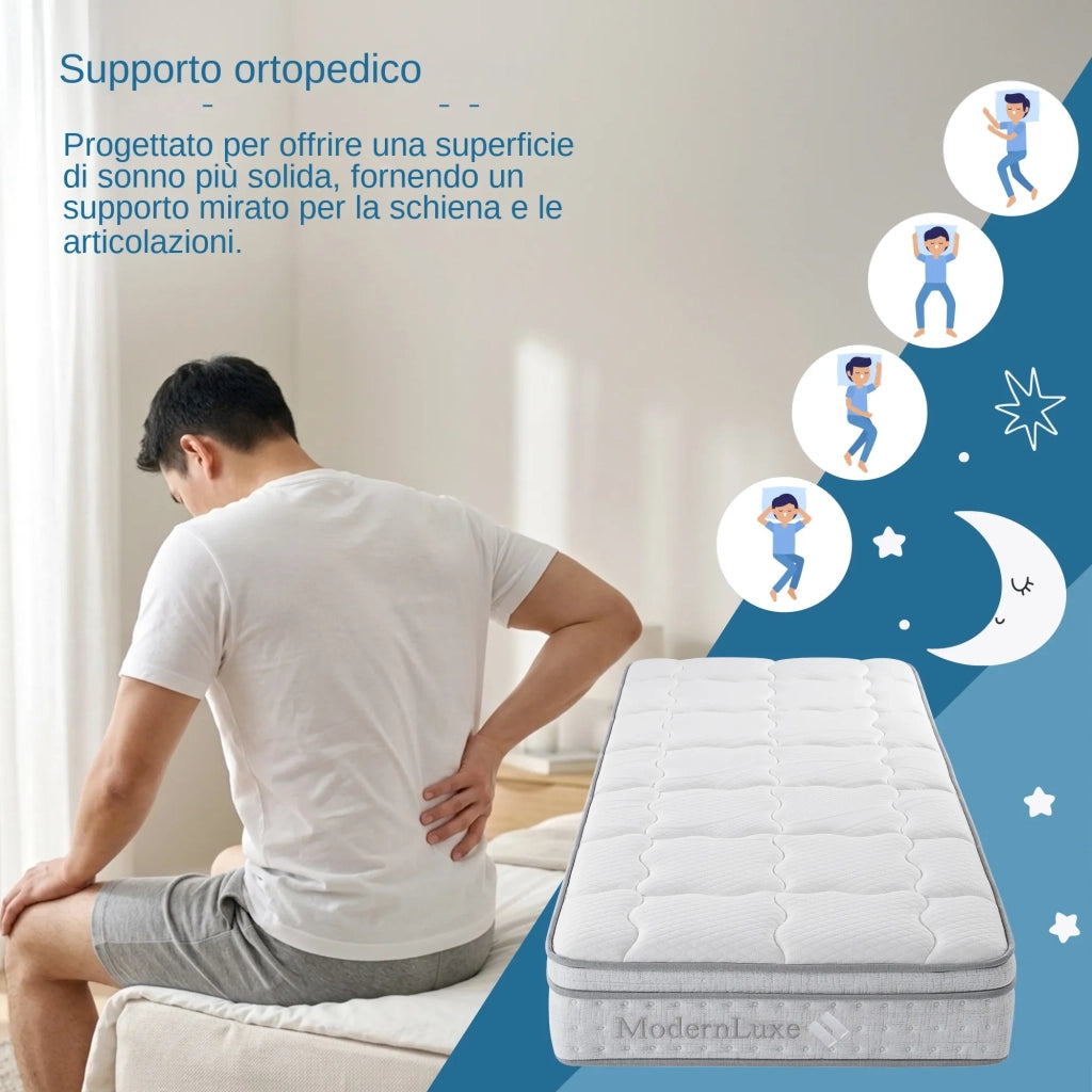 Materasso Ibrido a Molle Insacchettate 7 Zone e Waterfoam Rigidità H3 90x200x25 cm; Bianco
