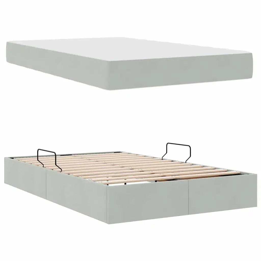 Letto con contenitore e materasso Grigio chiaro 120 x 200 cm