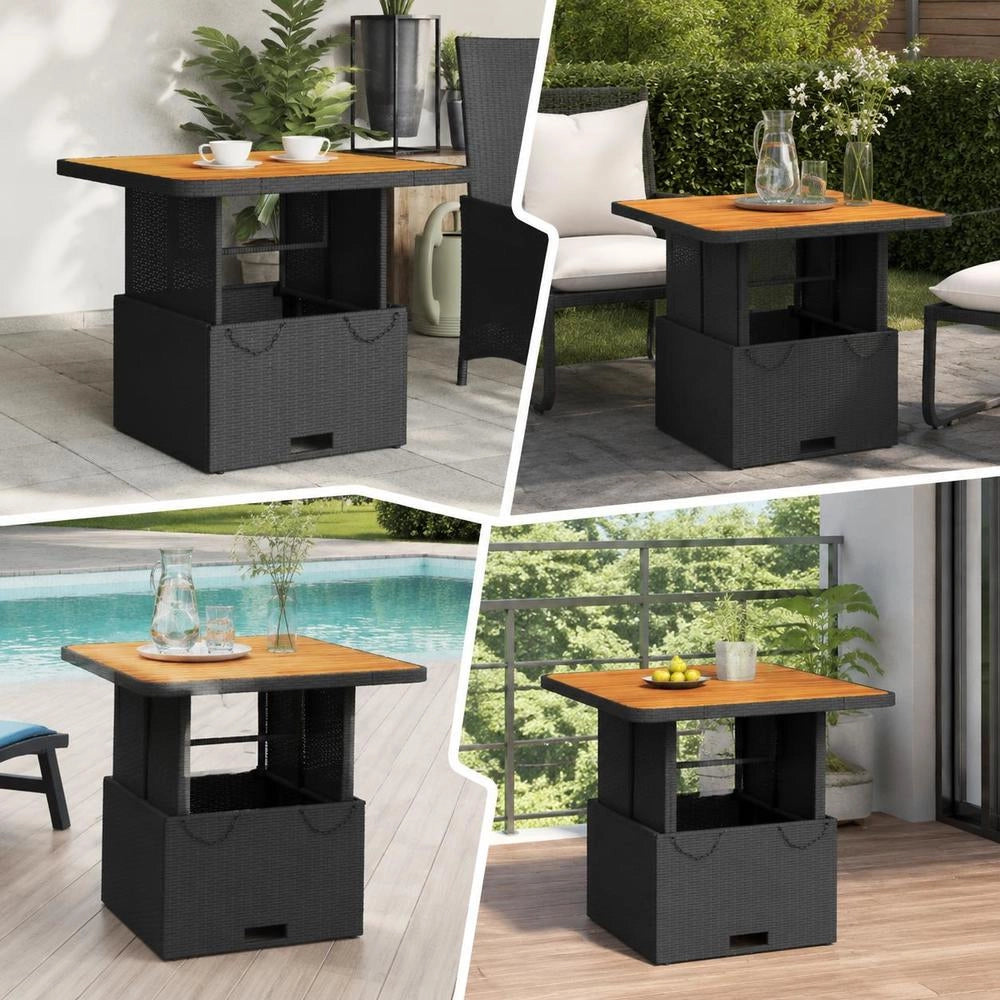 Garden Table Black 80x80x71 Cm Poly Rattan And Acacia Wood