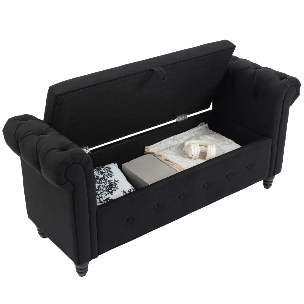 Banco imbottito con contenitore ¨C zephmum ¨C 146.5x49x72 cm tessuto nero legno