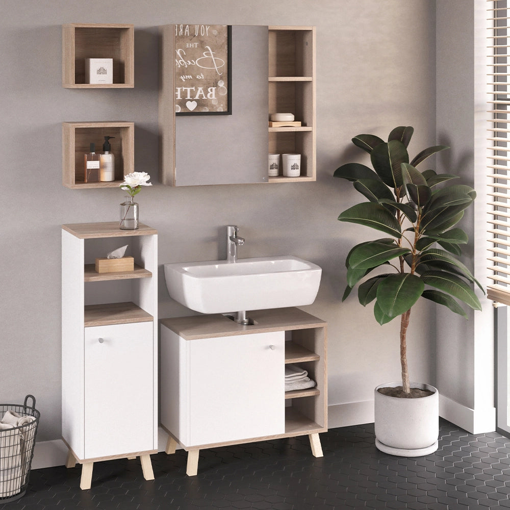 Vicco Set mobili bagno Bianco 4 parti, con armadio midi