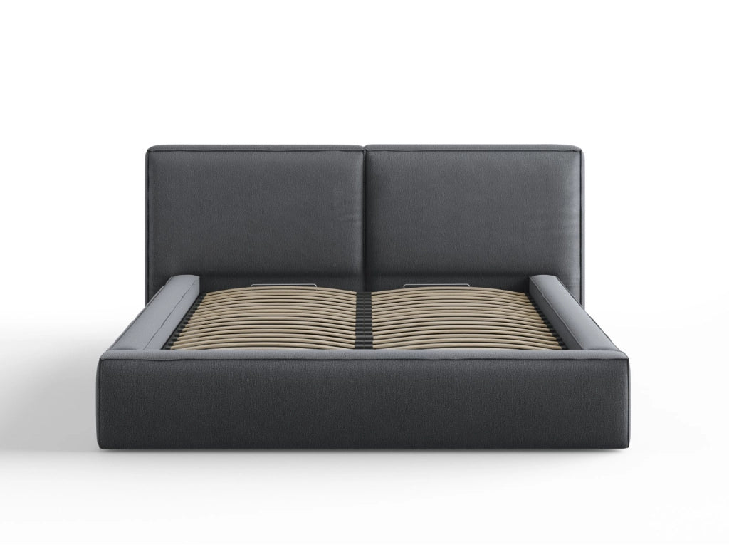 Cosmopolitan Design - Letto a cassettone con testiera doppia "Arendal" 160x200cm in tessuto strutturato grigio scuro 