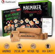 Impastatrice Sushi Completa, Set di Preparazione Sushi Giapponese, Salsa di Soia per Dipingere, Spiedini con Osservatorio, Rotolo, Applicazione Mobili, Manuale, Struttura in Legno, Confezione Regalo Inclusa