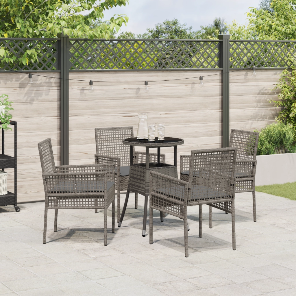 Set da Pranzo da Giardino 5 Pezzi Grigio Polyrattan