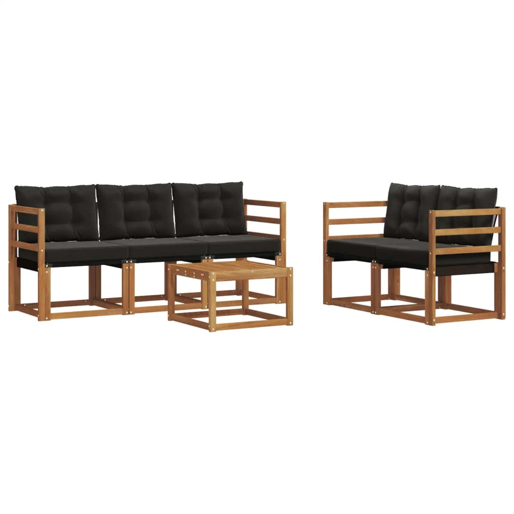 Set di divani da esterno con cuscino 6 pcs Naturale e Nero 3368391