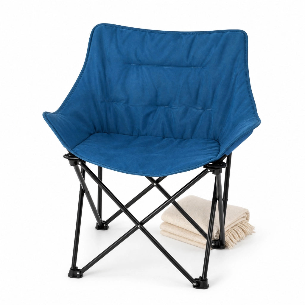Sedia campeggio pieghevole imbottita in metallo; nero e blu; 63 x 73;5 x 55 cm