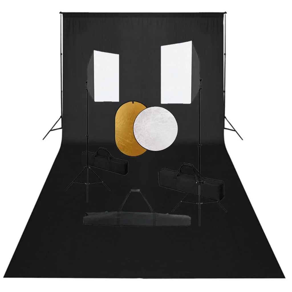 Kit professionale per studio fotografico con 2 softbox fondale e riflettore 02_0001504
