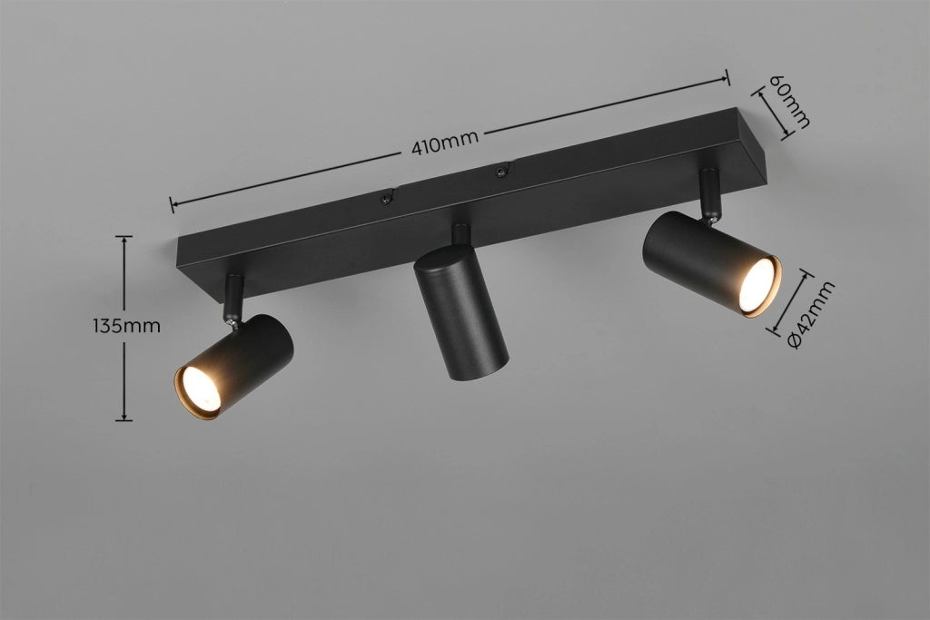 Faretto soffitto moderno TARYN nero 3xGU10 metallo