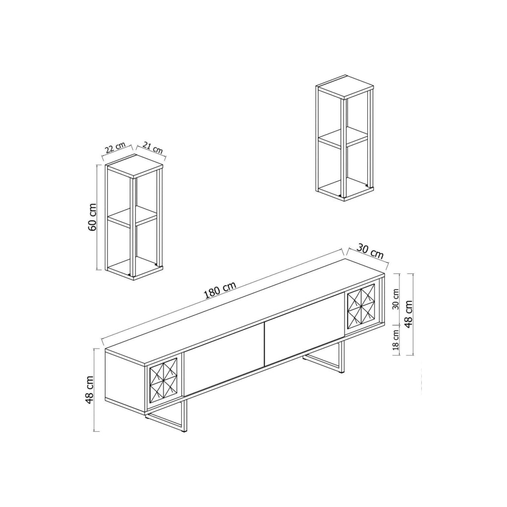 Mobile porta TV Iva, Credenza da soggiorno, Armadio basso per TV, Base parete attrezzata, 180x30h48 cm, Antracite e Nero