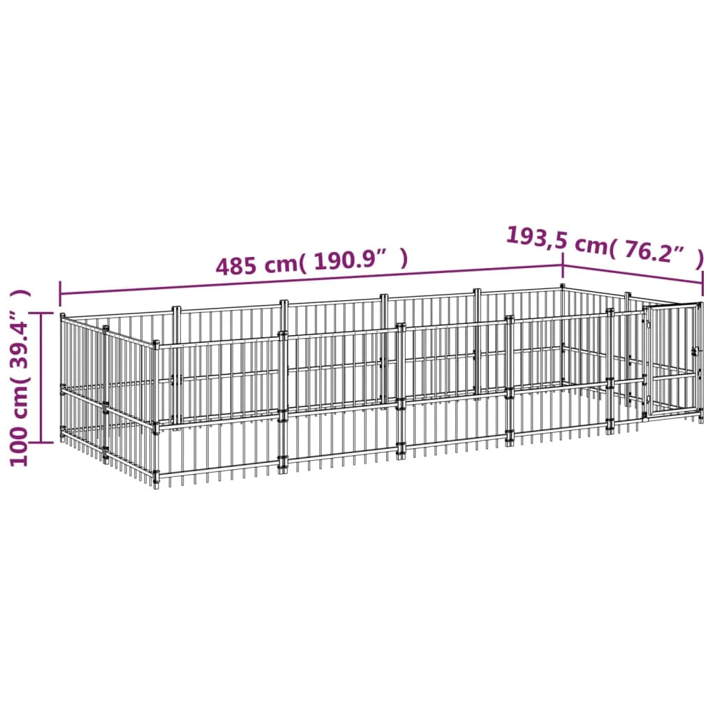 Gabbia per cuccia recinto per animali da esterno per cani in acciaio 9,38 m² nero 02_0041890