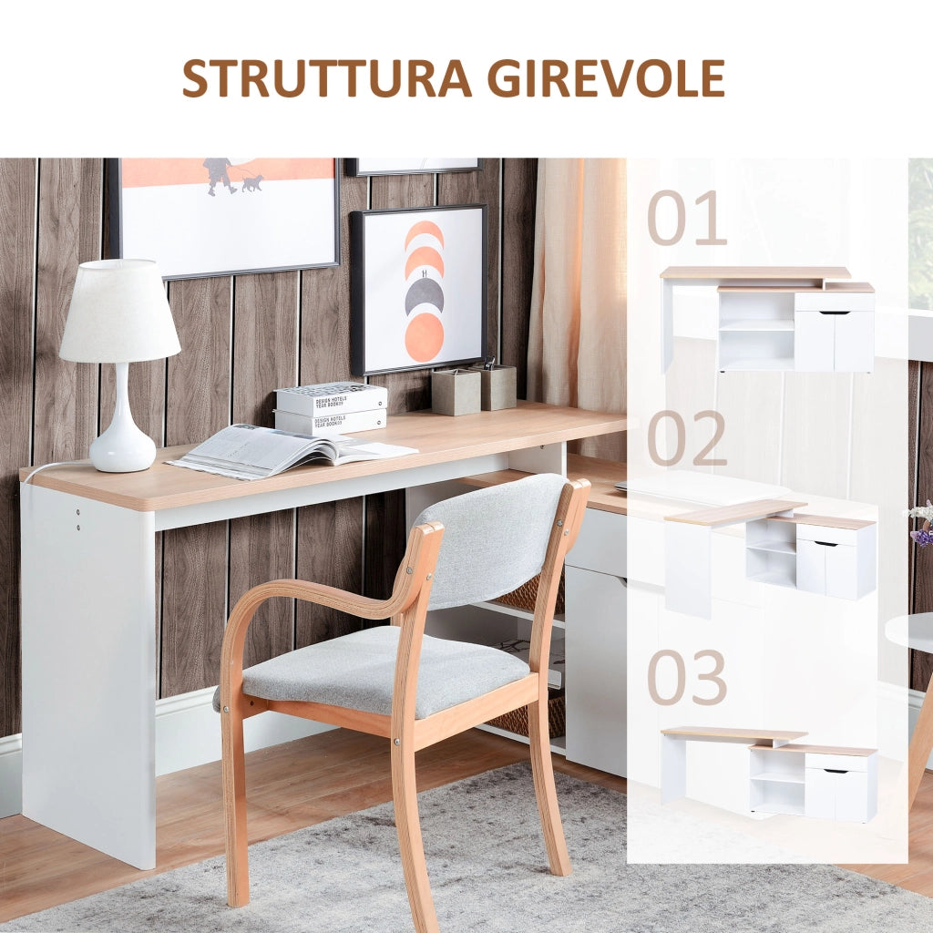Scrivania Angolare con Libreria 140x117x76 cm con Armadietto e Cassetto color Legno e Bianco