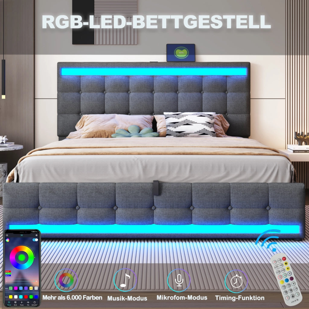 letto imbottito lino grigio 180 x 200 cm