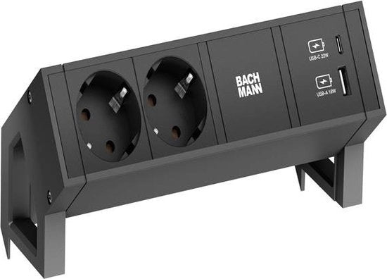 Pannello di controllo per scrivania con 2 prese e caricatore USB A/C, 0,2 metro GST18-3 - nero (902962) - combinazione di interruttore e prese