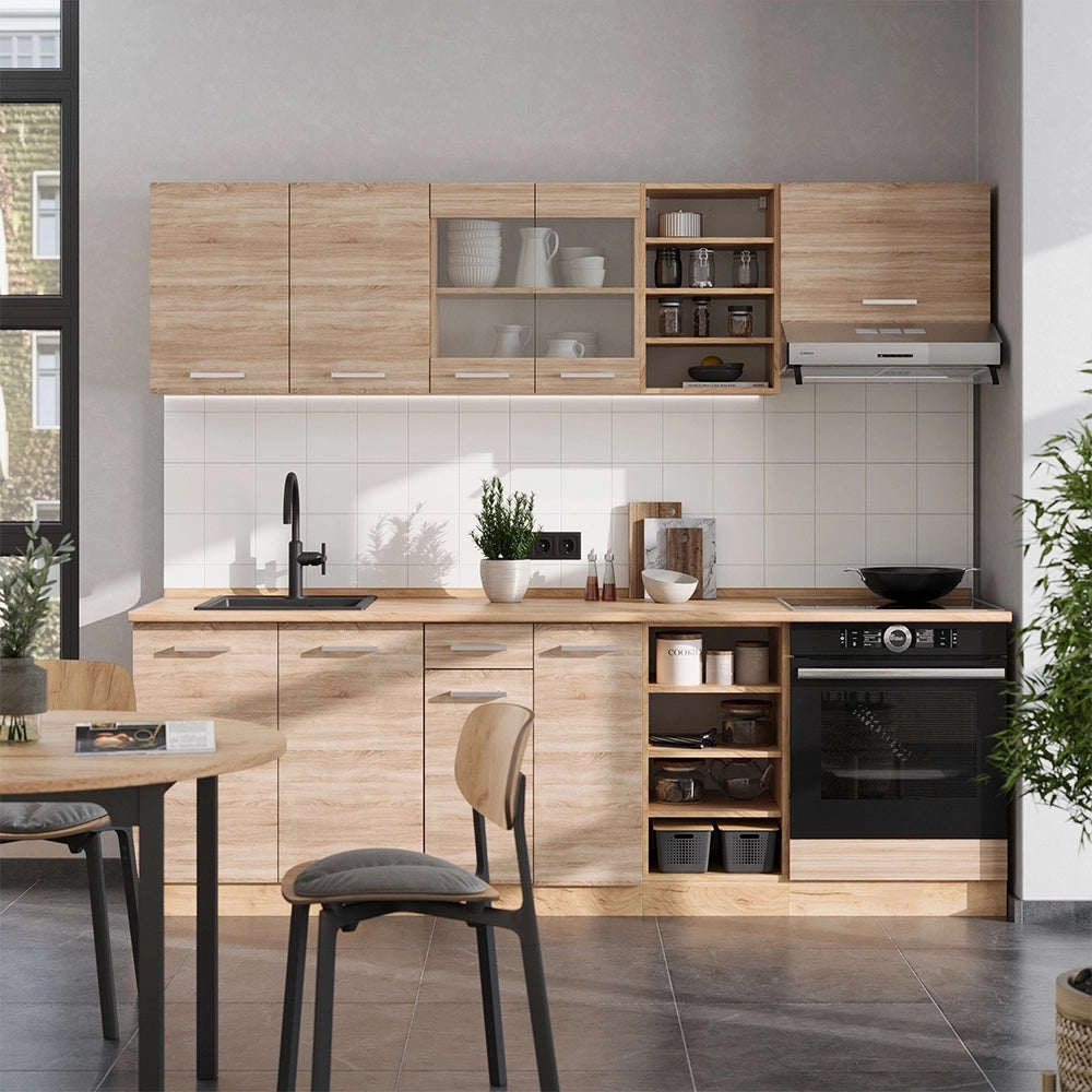 Cucina componibile R-Line Sonoma/Rovere dorato 240 cm senza piano di lavoro Vicco
