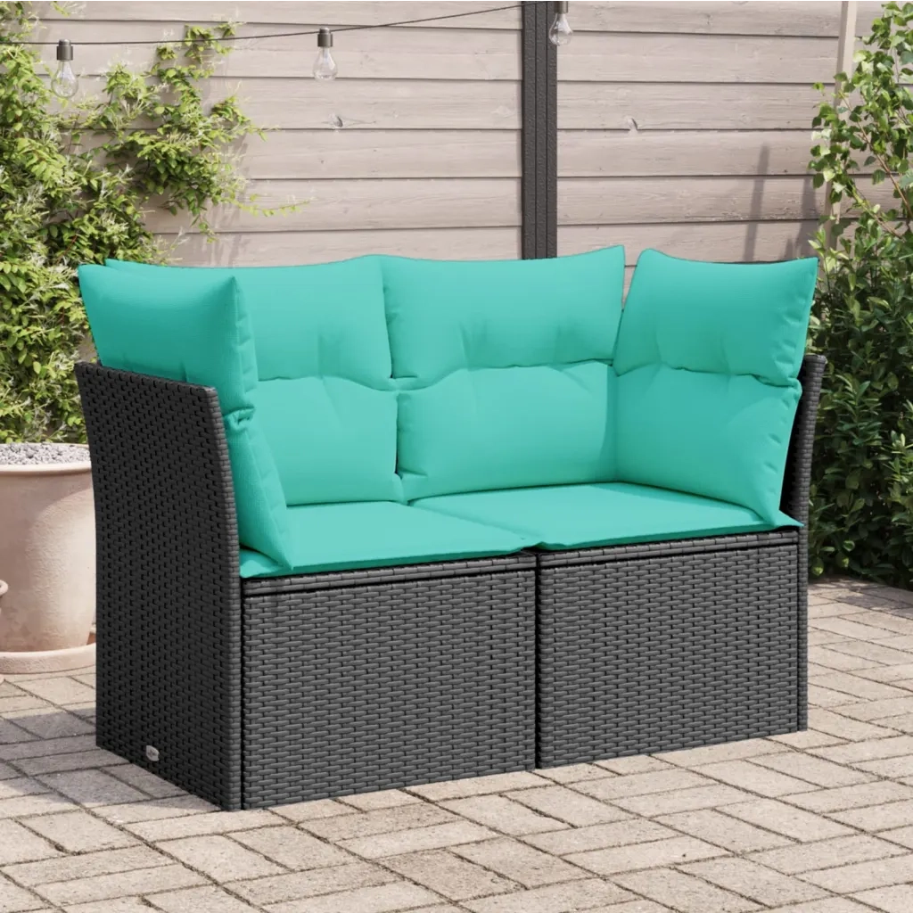 Divano da Giardino con Cuscini a 2 Posti Nero in Polyrattan 366025