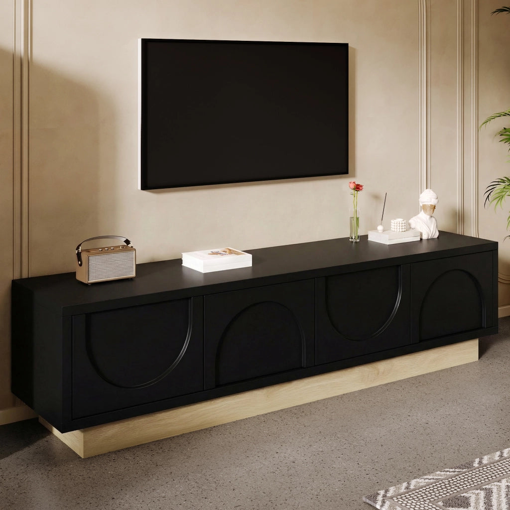 Mobile porta TV con 4 ante e 2 ripiani, apertura push-to-open, per soggiorno, in MDF, nero, 175 × 40 × 41,5 cm