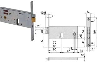 ELETTROSERRATURA DA INFILARE PER FASCE MM.64 H 1451  mm.80 (14510800) frontale mm.16    CISA