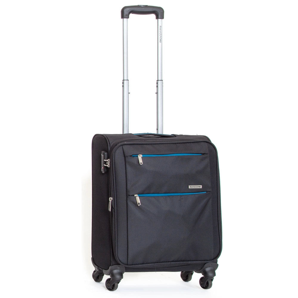 Trolley Valigia Morbida Bagaglio a Mano in Poliestere 4 Ruote TSA Ravizzoni Acqua Nero